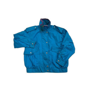Unex Vintage 90s Windbreaker Jacket Size Medium Teal Green Shoulder Pads